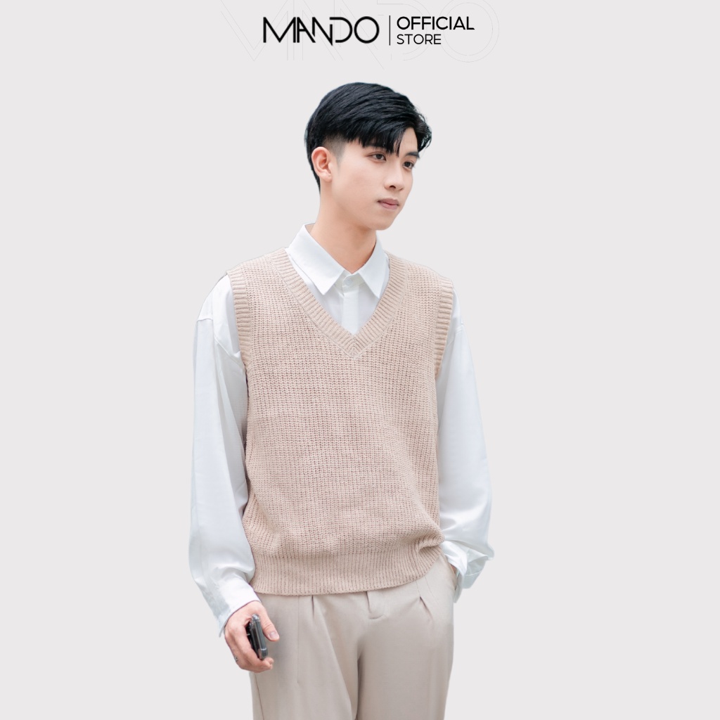 Áo Gile Len Nam MANDO 2 Màu Đen Nâu Form Rộng Cổ Tim Basic Thời Trang Hàn Quốc Unisex ALN57