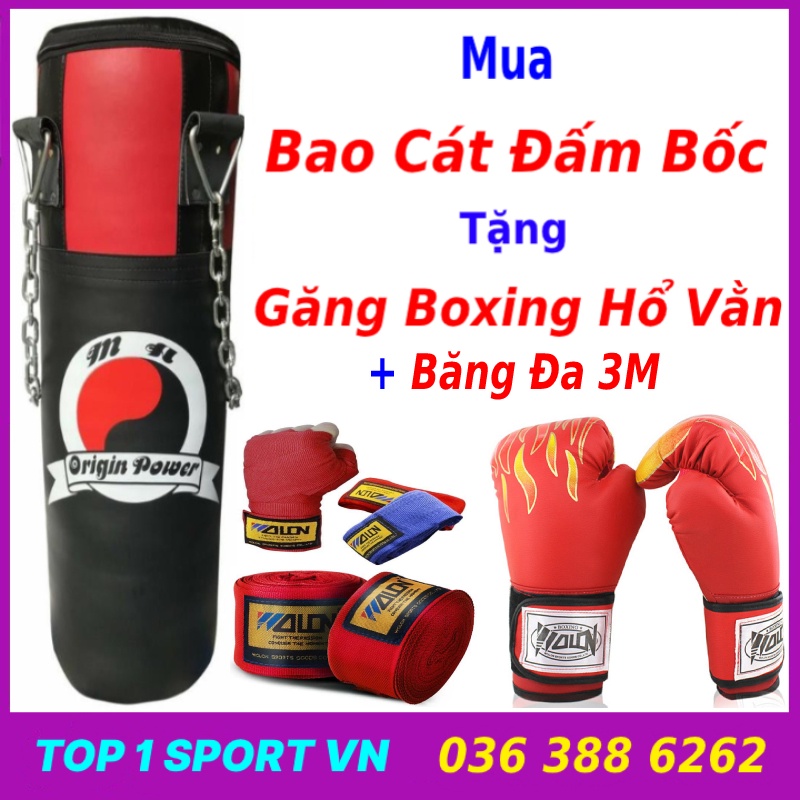 Bao cát đấm bốc boxing mma treo tường đã nhồi sẵn dài 1m, D30cm,nặng 20kg tặng găng boxing rồng + băng đa cuốn tay 3m