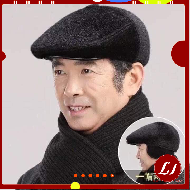 Mũ ông già nỉ lông/chất da có che tai ấm áp mùa đông -labi