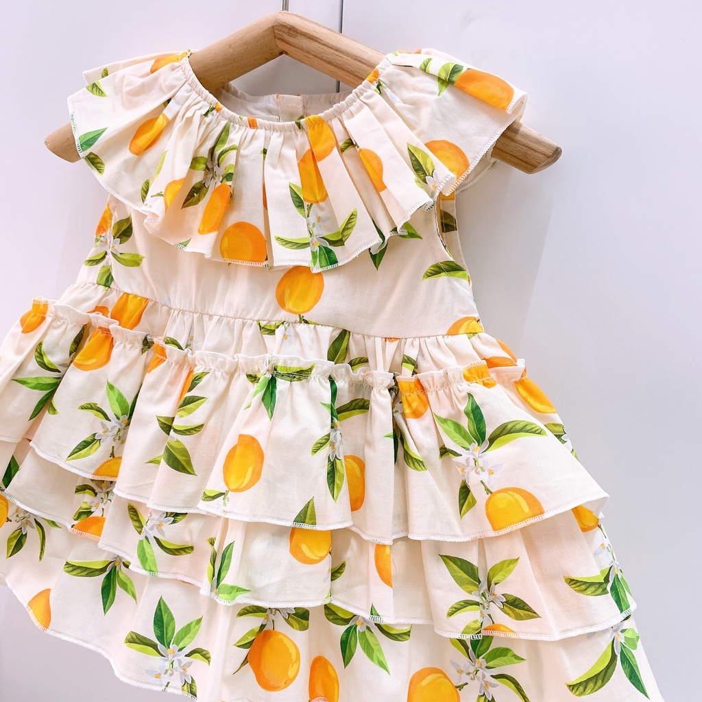 Váy cho bé gái cổ bèo xếp ly 3 tầng HAPYKIDS, chất thô hoa bé từ 0-5 tuổi [V22.17]