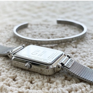 Đồng Hồ Nữ Daniel Wellington Quadro Pressed Sterling & Vòng Tay Classic Cuff V1 DW Chính Hãng - OtisWatch