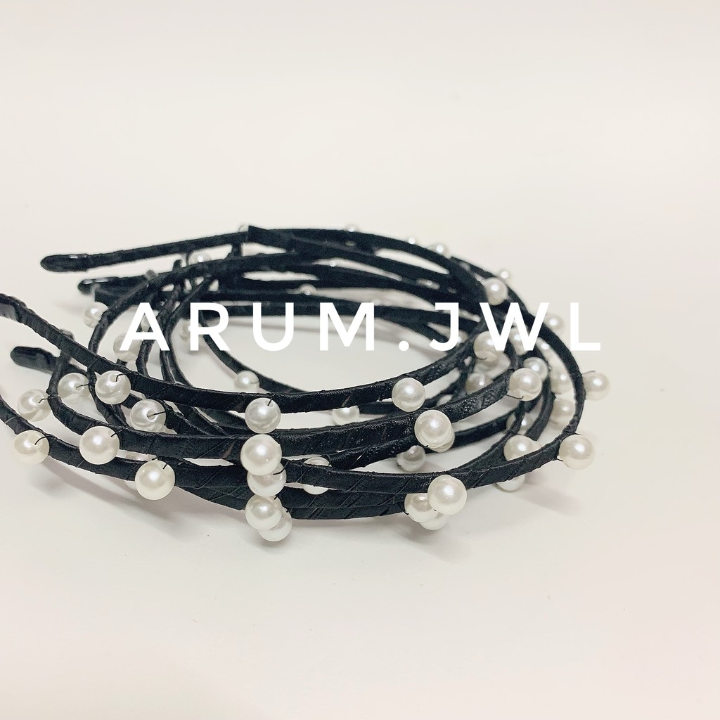 Bờm kẹp tóc đen đính ngọc phong cách Hàn Quốc