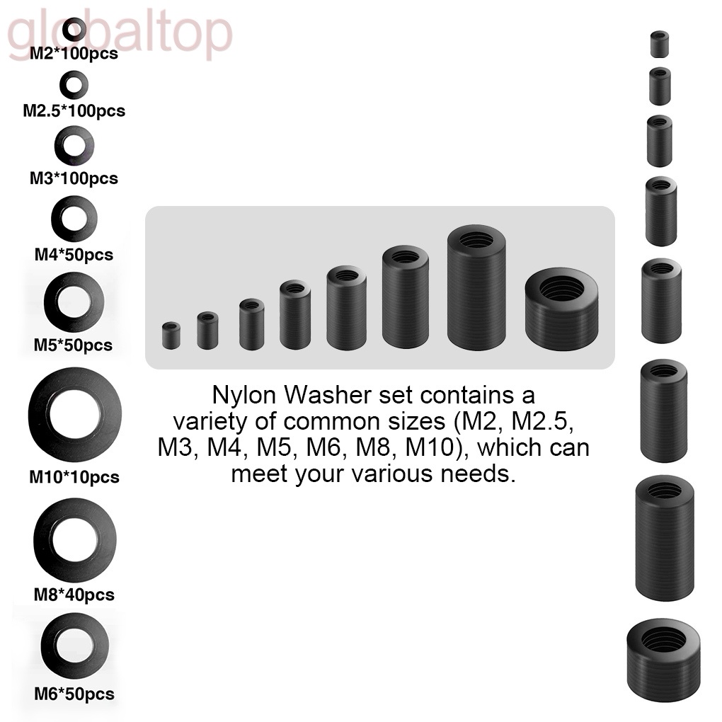 Set 500 vòng đệm M2-M10 bằng nylon kèm hộp đựng