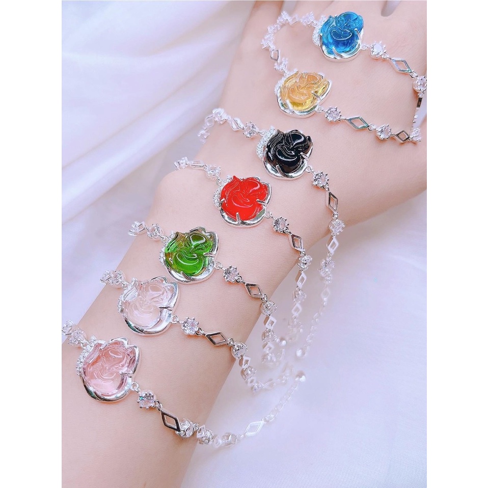 Lắc tay bạc nữ mặt hồ ly đính đá màu, chất liệu bạc ta cao cấp - Trang sức bạc Evasilver
