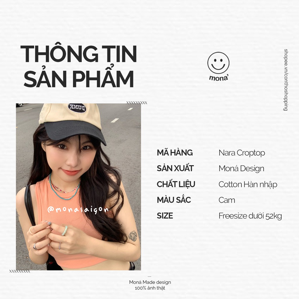 MONÁ - Áo croptop trơn thun cotton co giãn - NARA CROPTOP