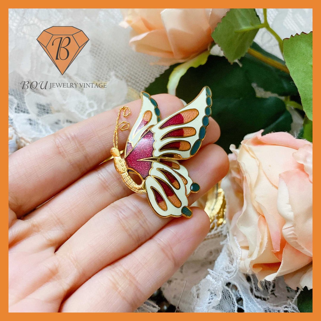 CÀI ÁO HÌNH BƯỚM PHÁP LAM SECONDHAND TRANG SỨC SI NHẬT BẢN BOU JEWELRY VINTAGE MÃ CA213