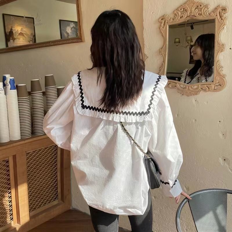 Áo Sơ Mi Trắng Tay Dài Cổ Búp Bê Phong Cách Phương Tây