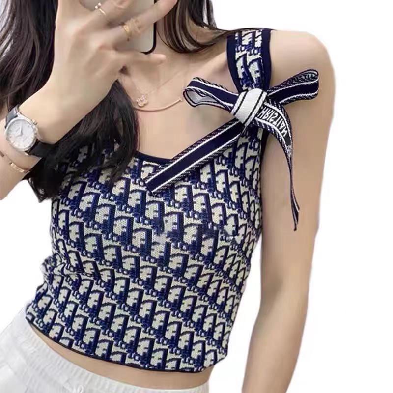 Áo Len Họa Tiết Sát Nách Thêm Phụ Kiện Dây Cột Ngoài Phong Cách Hàn Quốc | Smide Clothing