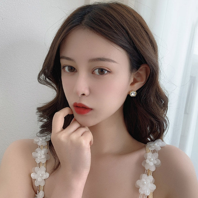 Bông Tai Hình Vuông Đính Kim Cương Giả Lấp Lánh Đơn Giản Phong Cách Hàn Quốc