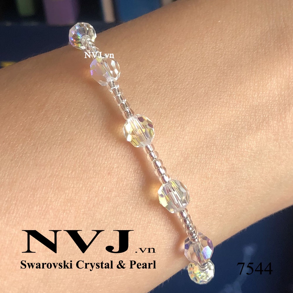 Chuỗi mân côi pha lê Swarovski 10 hạt tròn 6ly & hạt cườm Nhật dễ thương