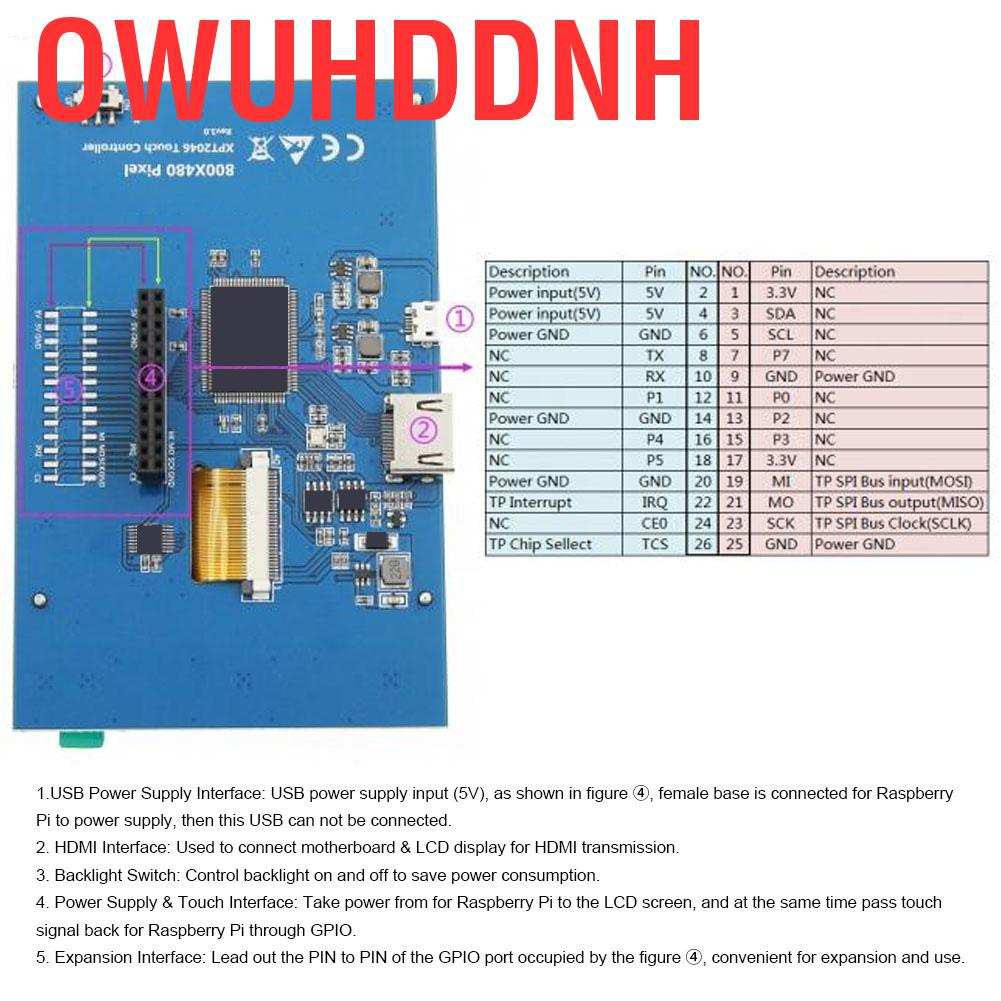 Màn Hình Lcd 5-inch Hdmi 4 Dây Cho Raspberry Pi 3b + / 4b