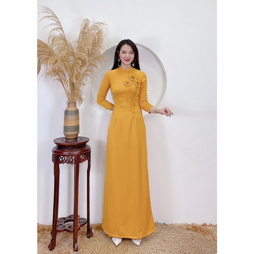 Áo Dài Lụa Tây Thi Cao Cấp Họa Tiết Đính Kết Thủ Công Tỉ Mỉ - Mã MT8