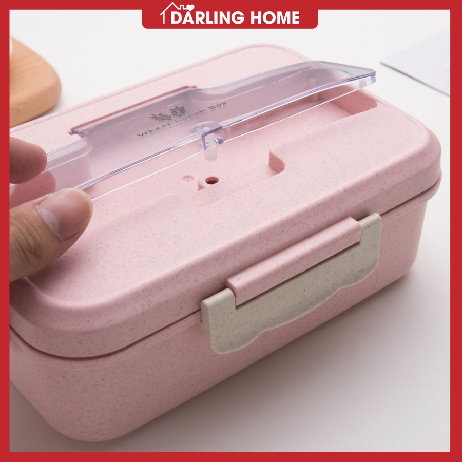 Hộp Cơm Lúa Mạch 3 Ngăn Văn Phòng Giữ Nhiệt Dễ Thương