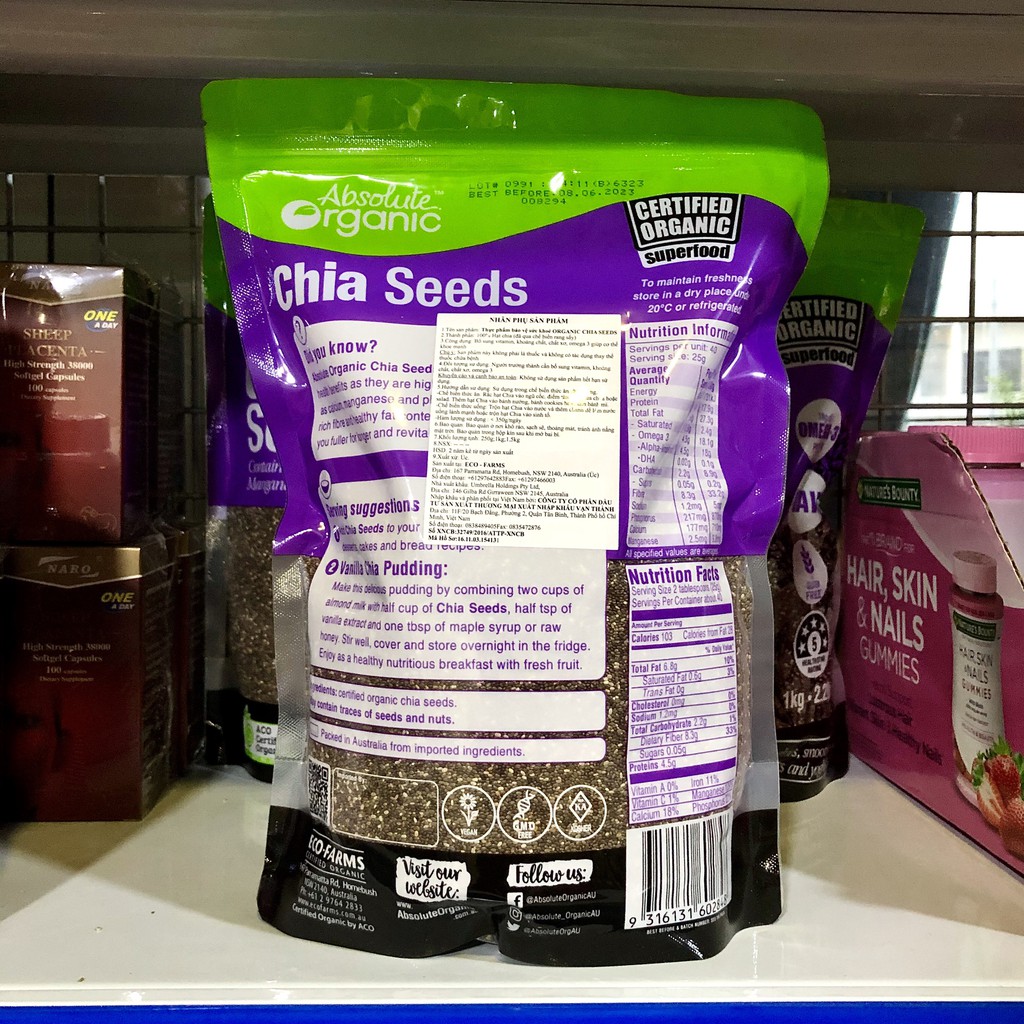 [CÓ NHÃN PHỤ]1kg Hạt Chia Tím Úc Organic Chia Seeds