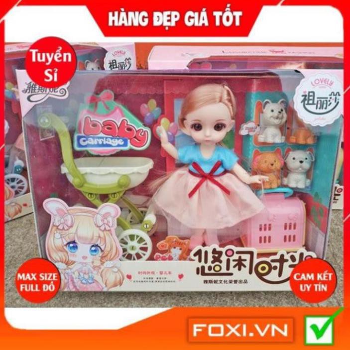 BúpBê công chúa 3D chibi-Dreamy giao ngẫu nhiên kèm phụ kiện váy dạ hội-thú cưng-xe đẩy-Đồ chơi bé gái