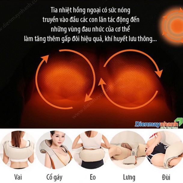 [CHÍNH HÃNG-BH 5 NĂM] Đai Đeo Massage 16 bi cổ vai gáy lưng chuyên sâu AYOSUN Hàn Quốc