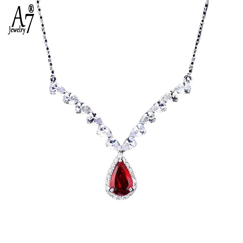 Dây Chuyền A7 Hình Đôi Cánh Thiên Thần Đính Đá Ruby