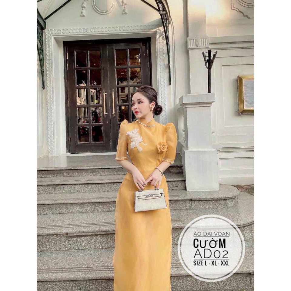 Áo dài voan Tết bigsize tay ngắn 4 màu size 55-90kg