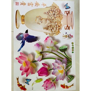 Decal dán tường bình hoa sen 3d