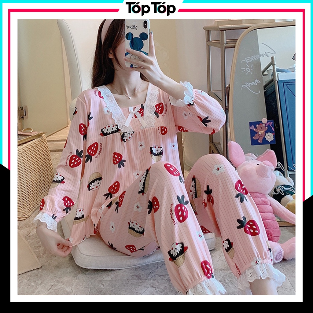 Đồ ngủ nữ pijama dài tay chất cotton cao cấp mặc nhà dễ thương TDD03