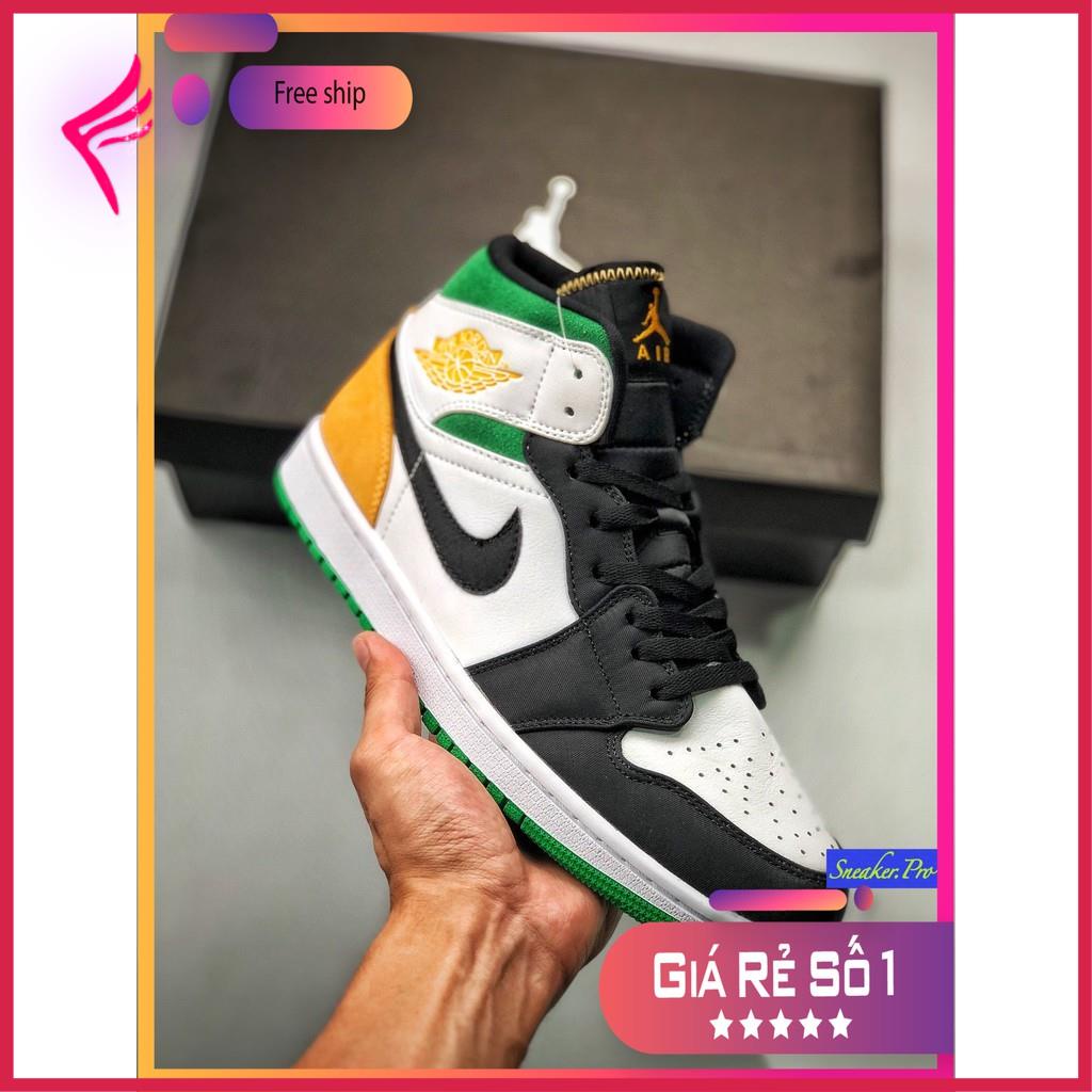 (FREESHIP+HỘP) Giày thể thao, giày nam nữ Air Jordan 1 Mid SE White Laser Orange Lucky Green (GS) cổ
