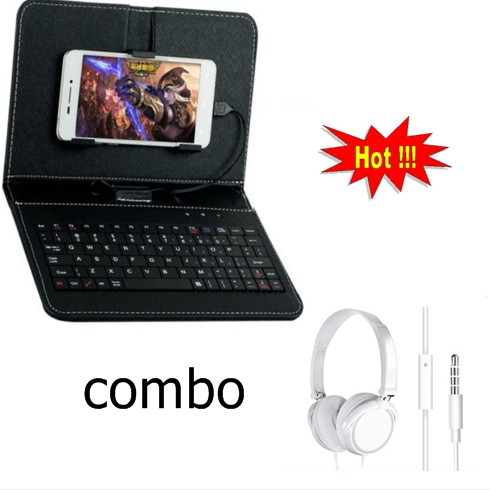 Bao da bàn phím cho điện thoại -máy tính bảng điều chỉnh kích cỡ từ 4-8in màu đen + tặng tai nghe F10 cực pass