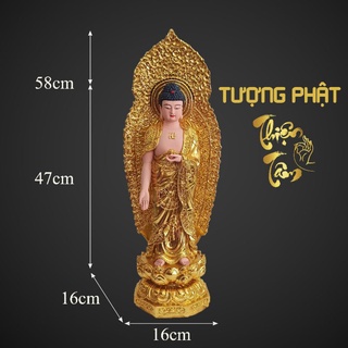 Tượng Phật A Di Đà đứng cao 47cm – dát vàng - Có Hào Quang – Màu Vàng Mẫu Đài Loan