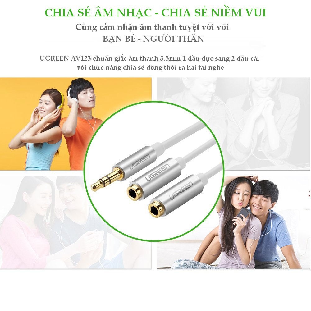 Dây Audio 3.5mm đực chia 2 cổng 3.5mm cái (2 tai nghe) đầu nhôm dài 20cm AV123 - Hàng Chính Hãng