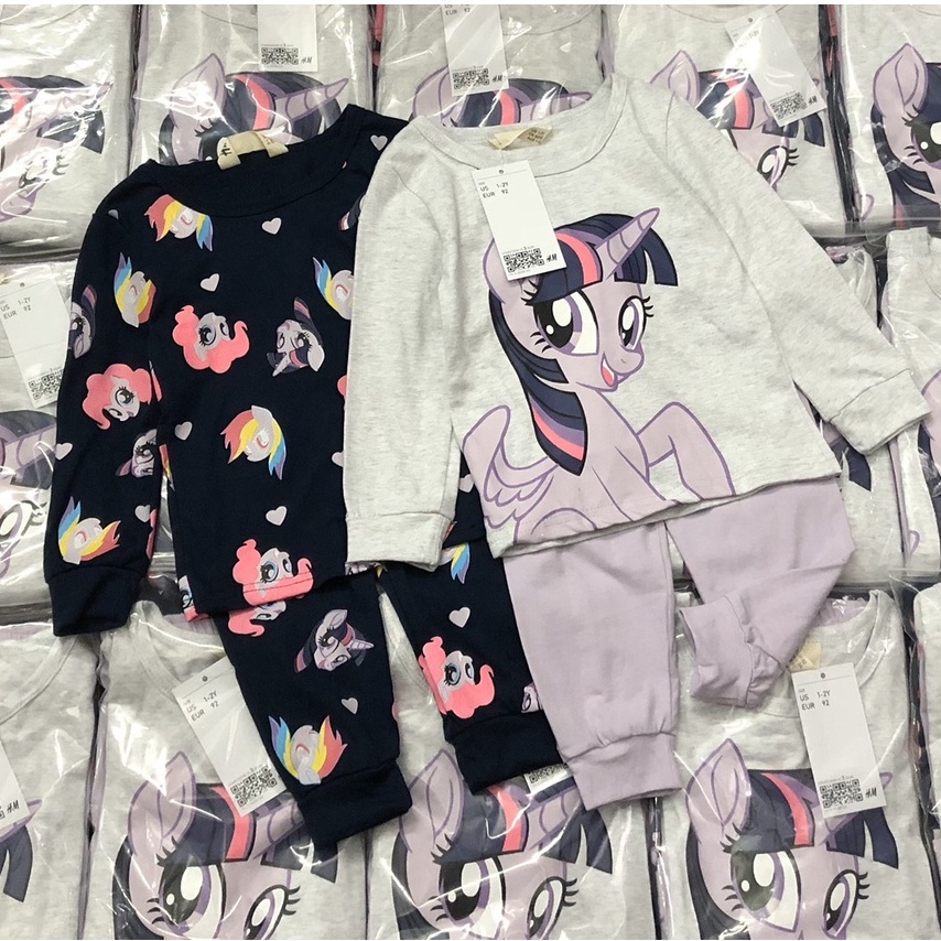 Bộ dài tay thu đông bé gái -Set 2 bộ họa tiết Pony Hm chất cotton cho bé gái size 2-10t