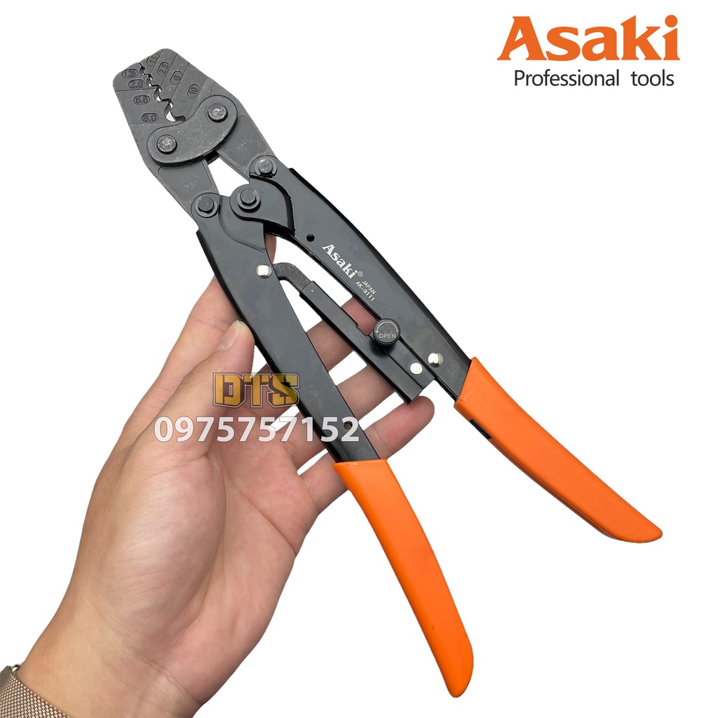 Kìm bấm cos 8L 1.25 -&gt; 10mm2 Asaki AK-9111 (Kềm bấm cốt 8L)