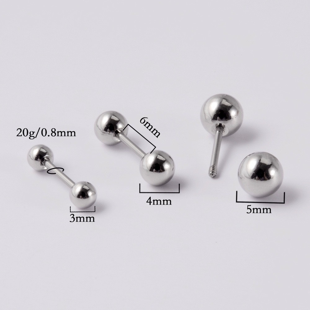 Khuyên Tai Bông Tai Nam Nữ Xỏ Cơ Bản 2 Đầu Bi Thép Titan Không Gỉ