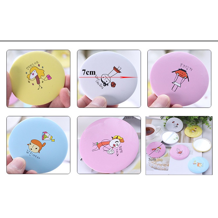 Gương trang điểm mini siêu cute cầm tay bỏ túi Hàn Quốc tiện lợi viền kim loại