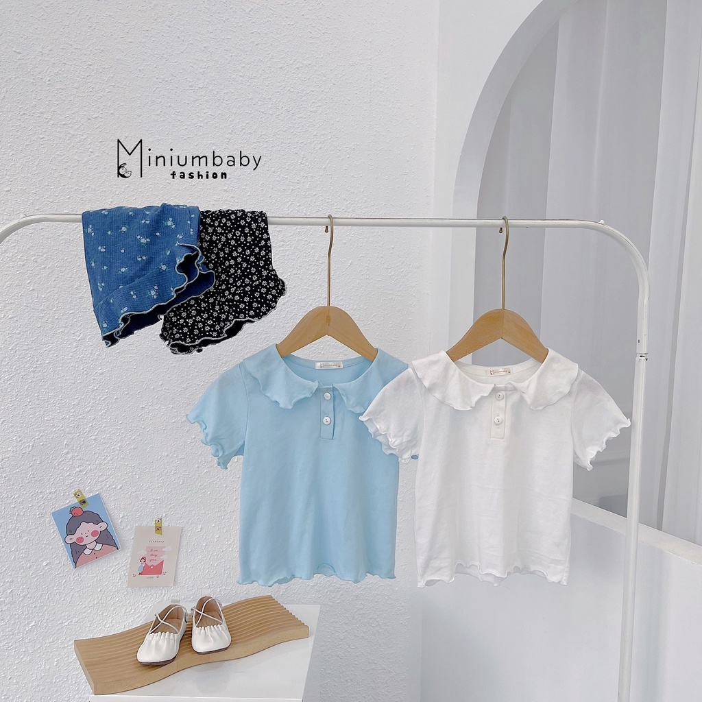 Bộ cotton cộc tay cổ sen viền bèo chất liệu cotton mềm mát cho bé gái Minium-SB1167