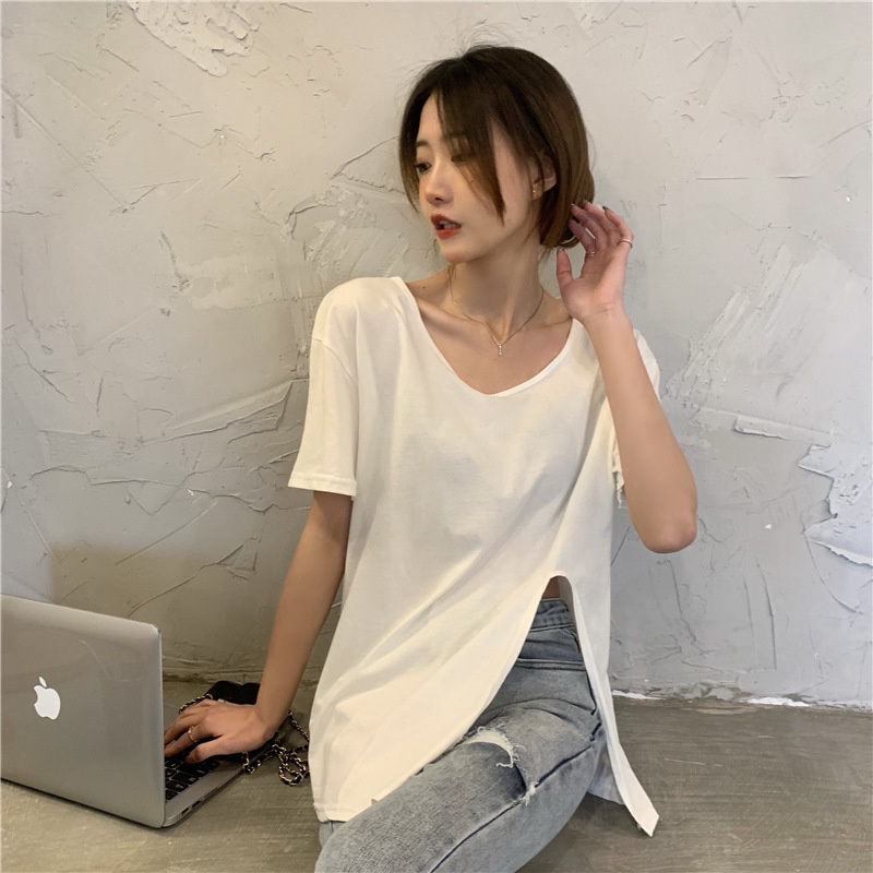 SUXI Áo Thun Tay Ngắn Cổ Tròn Màu Sắc Đơn Giản Cho Nữ