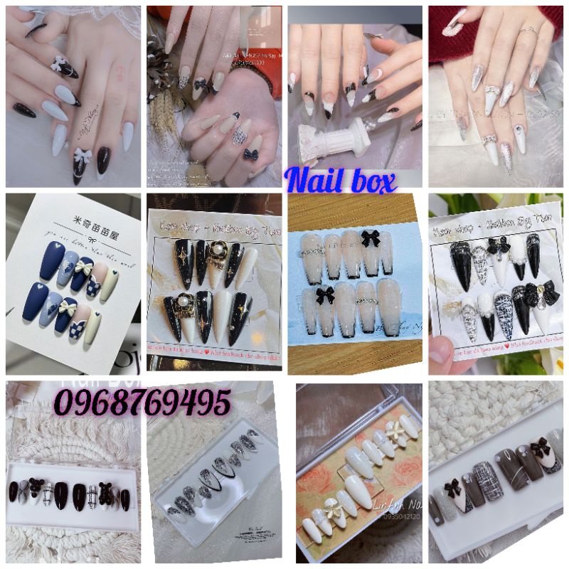 Mẫu nail box phom nhọn,nail box phom thang,phom vuông đính móng tay theo yêu cầu