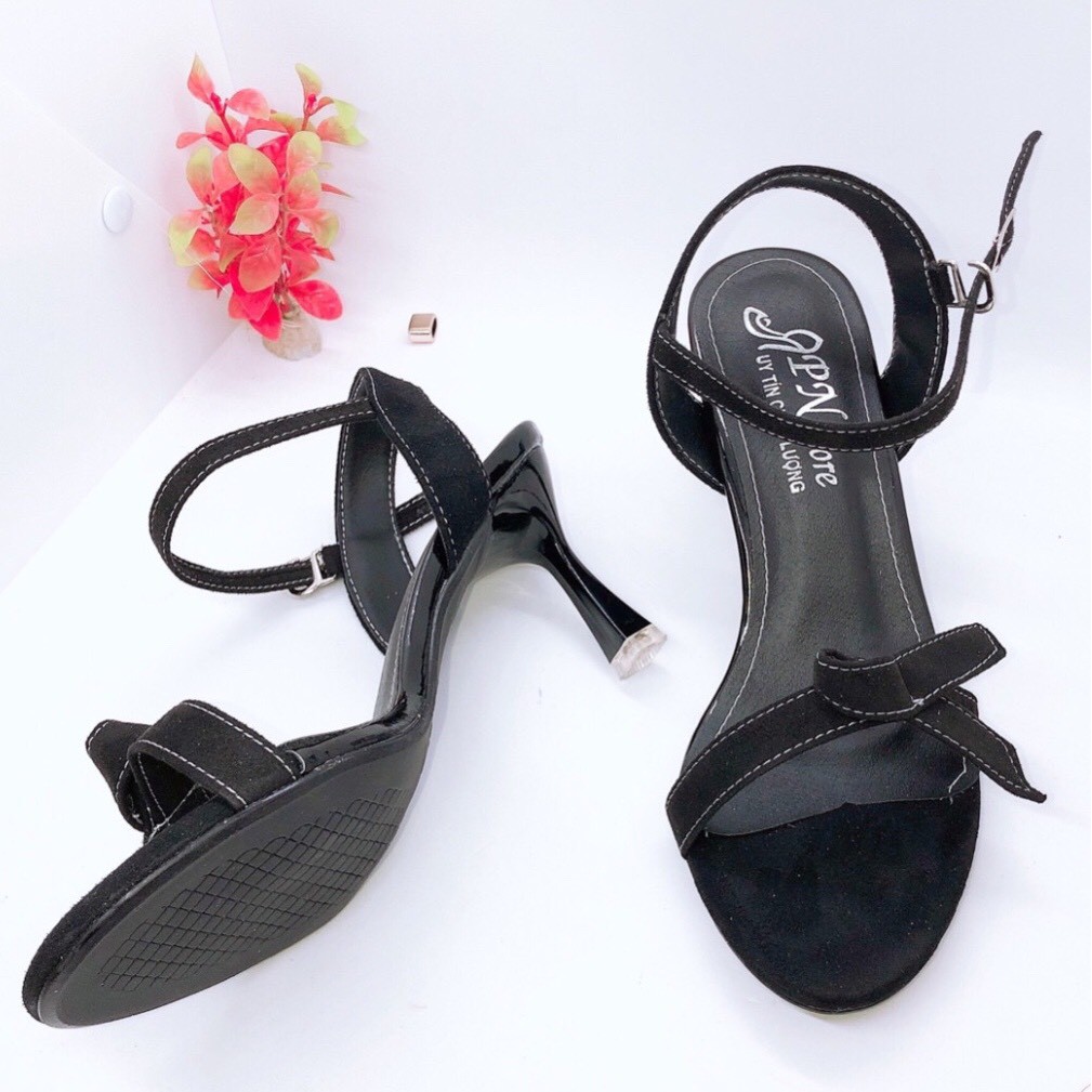 [ẢNH THẬT] Giày cao gót sandal 7cm quai ngang mảnh nơ xếp chéo (LT-SD073)