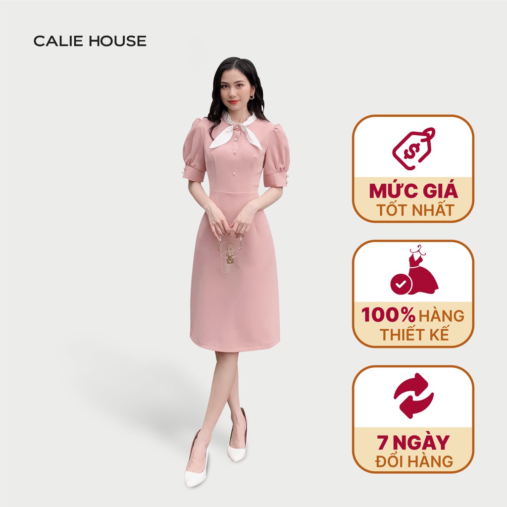 Váy Bấm Cúc Nơ Thời Trang Công Sở Calie House V203