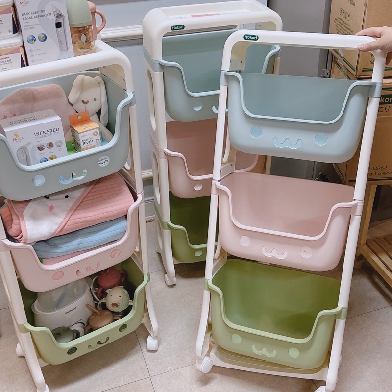 Kệ gấu 3 tầng đựng đồ cho bé đa năng, kệ nhựa để đồ chơi sách vở quần áo cho trẻ