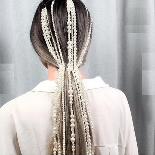 [HOT] Kẹp Tóc Phím Nối Tóc Hình Chuỗi Ngọc Trai Nhân Tạo Phối Tua Rua Phong cách thời trang cá tính 214KTNT8
