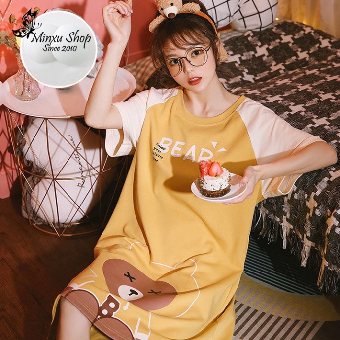 Váy Ngủ, Váy Mặc Nhà Có Đệm Ngực Họa Tiết Đáng Yêu, Chất Mềm Mịn VQ