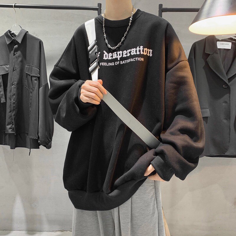Áo sweater nỉ tay bồng unnisex  Bàn cơ lưng, chữ ngực_Áo nỉ bông nam nữ basic, cá tính, hottend