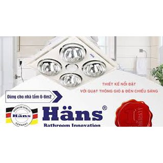 Đèn sưởi 4 bóng HANS loại âm trần H4B - Hàng cao cấp chính hãng