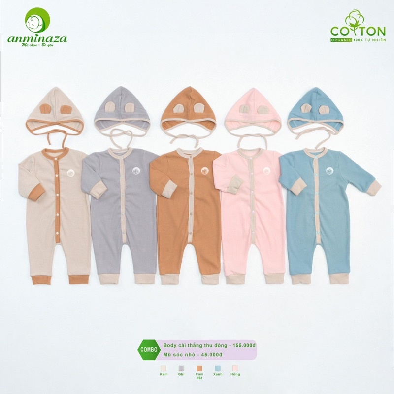 Anminaza - Mũ sóc buộc dây organic cotton mềm, ấm cho bé