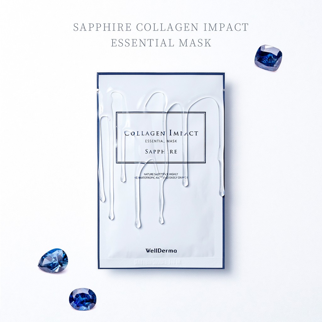 Mặt nạ tinh chất tiểu phân tử collagen biển cao cô đặc Wellderma Sapphire Collagen Impact Hydro Essential Mask 10ea/1Box