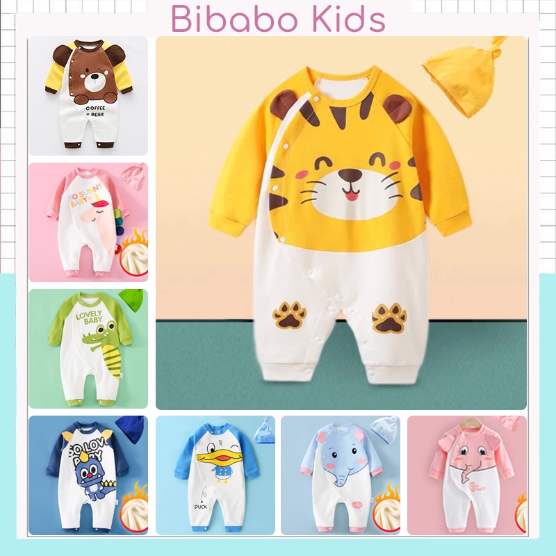 Bộ body dài tay kèm mũ quần áo trẻ em cho bé Trai bé Gái từ 0-24 tháng tuổi - vải cotton mềm mại thân thiện với da em bé