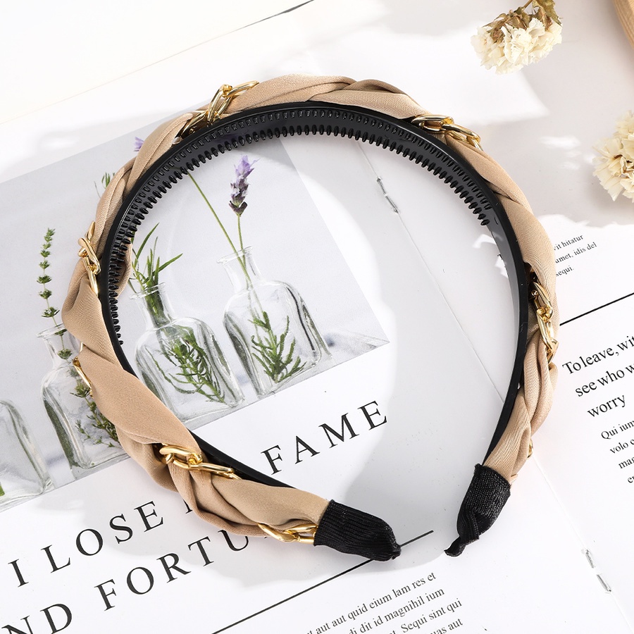 Băng đô cài tóc phối chuỗi dây kim loại màu trơn phong cách Hàn Quốc thời trang