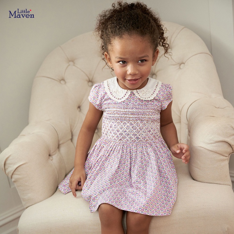Váy bé gái cổ sen Little Maven nhún bèo ngực hàng cao cấp đủ size 2-7 tuổi