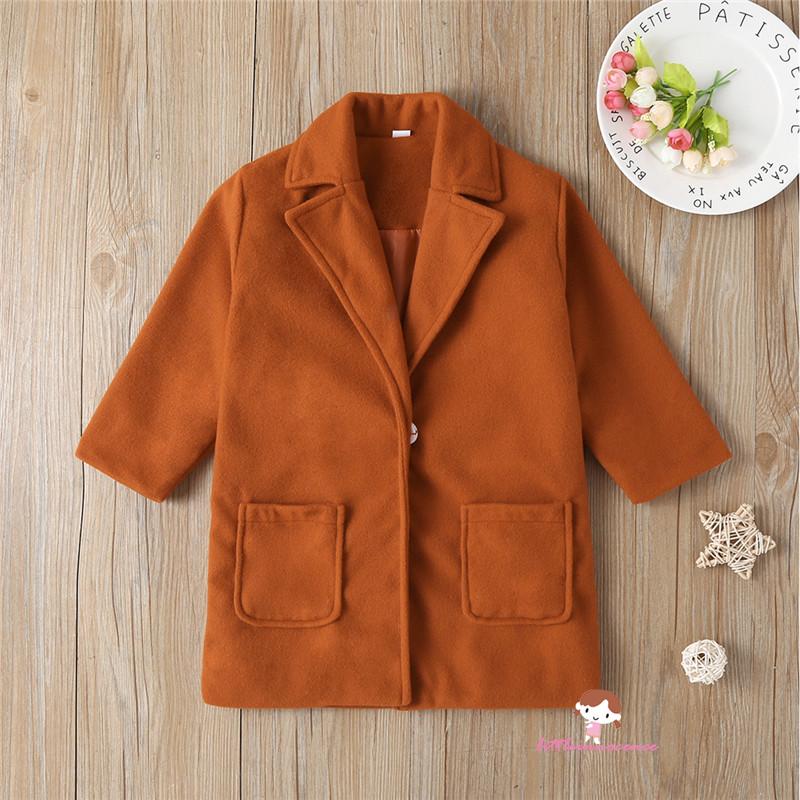 XZQ7-1-5 Years Infant Solid Color Coat, Autumn and Winter Long Sleeve Front Pocket Tailored Collar Cardigan