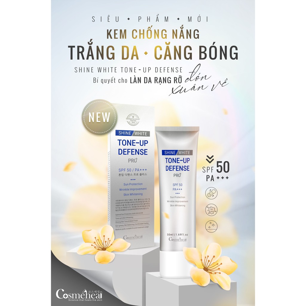 Kem Chống Nắng COSMEHEAL Shine White Tone Up Defense Pro+ SPF 50, PA+++ Dưỡng Trắng, Chống Nắng, Cấp Ẩm Da