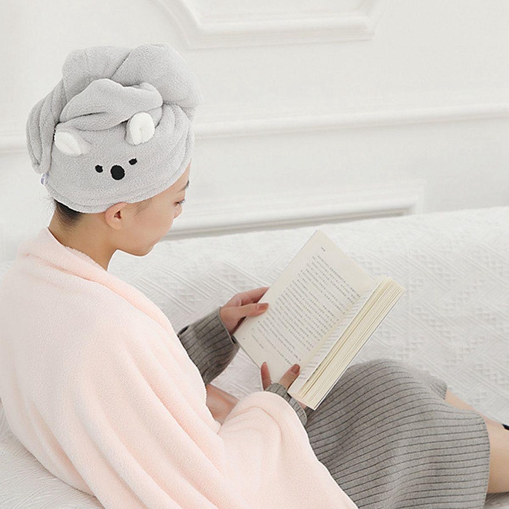 Khăn Lau Khô Tóc Mềm Mại Thấm Hút Tốt Nhanh Khô Thiết Kế Hình Gấu Koala Dễ Thương